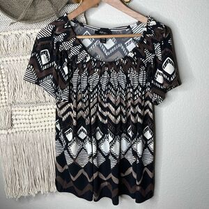 Style & Co. Black Geometric Stripe Top 0X